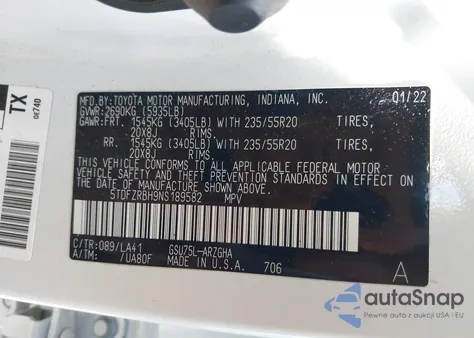 2022 Toyota Highlander Platinum from USA, damaged, VIN 5TDFZRBH9NS189582